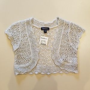 Bebe silver beige metallic shrug bolero knit small